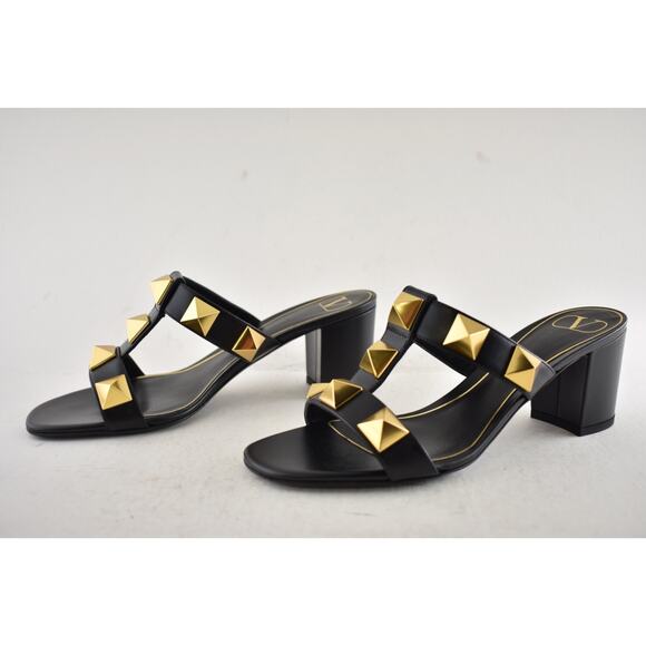 Valentino Rockstud Roman Stud Black City 60mm Slide Mule Sandal Block Heel 37.5 - Picture 16 of 16
